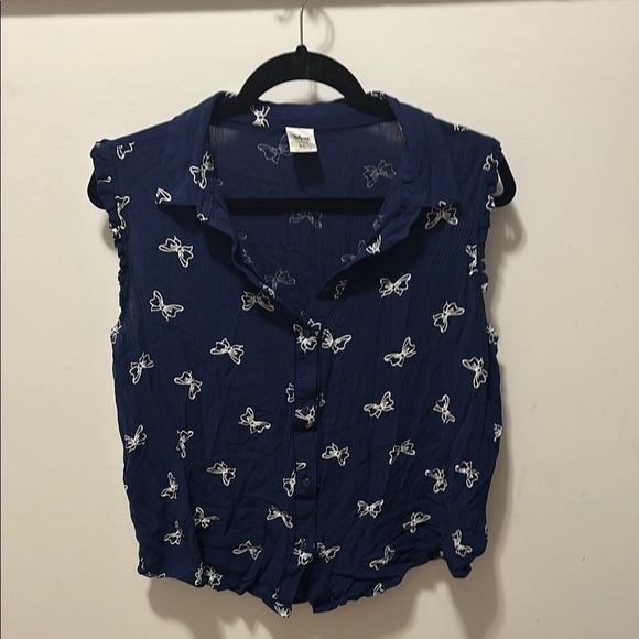 Disney Blue Sleeveless Cropped Button Down Shirt LC Lauren Conrad - Picture 1 of 6